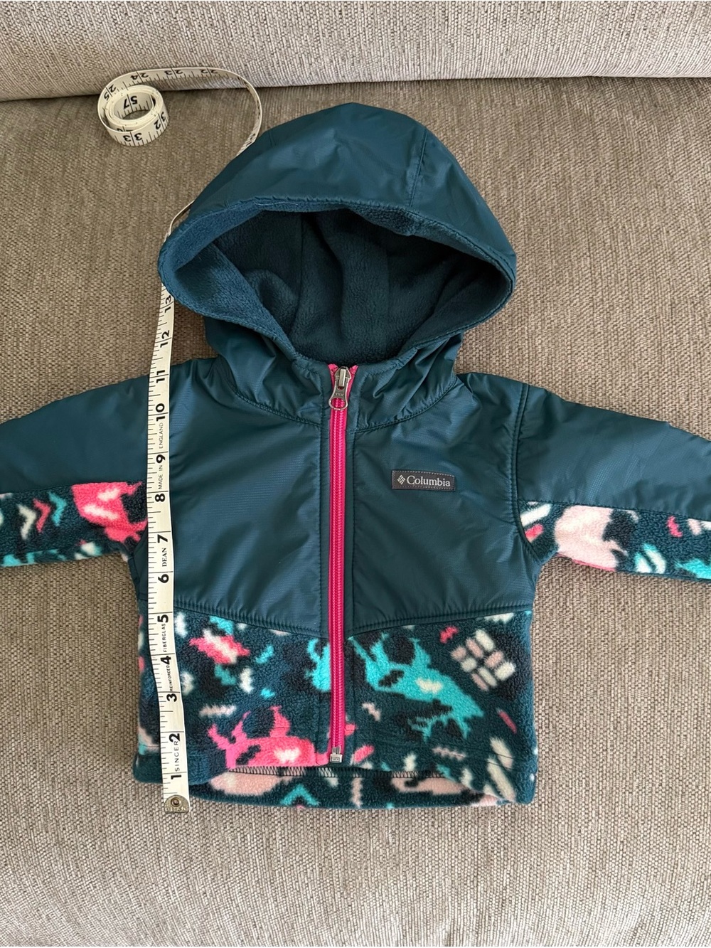 Columbia Baby Girl Fleece Hooded Jacket 3-6 Months Teal Pink Zip Coat
